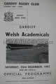 Cardiff Welsh Academicals 1967 memorabilia